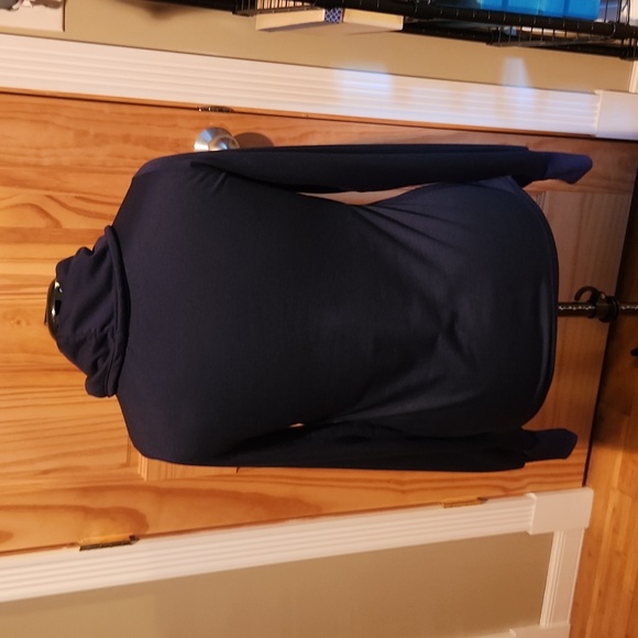 Blue cowl neck sweatshirt with draped front - Picture 2 of 6